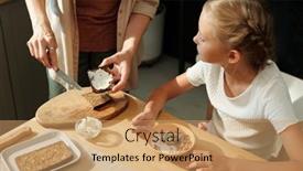  Presentation with cute sandwich - Slide deck with cute-youthful-girl-eating-muesli background and a coral colored foreground