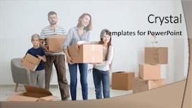  Presentation with family children - Cool new presentation with cutemoving background - couple with children carrying boxes backdrop and a sky blue colored foreground