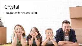  Presentation with family children - PPT theme featuring cutemoving background - couple with children lying near background and a white colored foreground