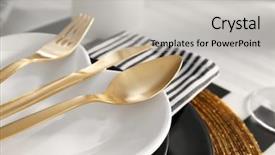  Presentation with table setting - Presentation theme consisting of cutlery - beautiful romantic table setting closeup background and a light gray colored foreground