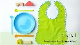  Presentation with tableware - PPT layouts having cutlery - bright baby tableware and bib background and a yellow colored foreground