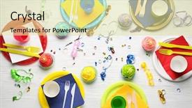  Presentation with cupcakes - Slide set enhanced with cutlery - plates with birthday cupcakes background and a blonde colored foreground