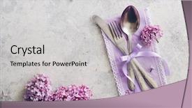  Presentation with purple rustic spring - Cool new PPT theme with cutlery - spring table decoration with lilac backdrop and a light gray colored foreground