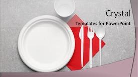  Presentation with tableware - Cool new slide deck with cutlery - white plastic disposable tableware backdrop and a light gray colored foreground