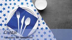 Presentation with tableware - Beautiful presentation design featuring cutlery - white plastic disposable tableware backdrop and a light blue colored foreground