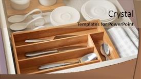  Presentation with secure drawer - Theme with cutlery in drawer on kitchen background and a coral colored foreground