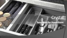  Presentation with cutlery - PPT theme enhanced with cutlery in kitchen drawer background and a gray colored foreground