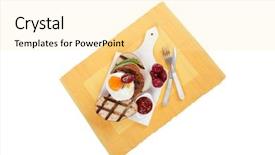  Presentation with meat food - Slide set consisting of cutlery ketchup sauce and pickels background and a blonde colored foreground