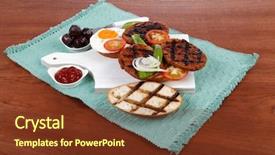  Presentation with junk food - Slides enhanced with cutlery ketchup sauce and pickels background and a tawny brown colored foreground