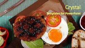  Presentation with junk food - Colorful PPT layouts enhanced with cutlery ketchup sauce and pickels backdrop and a  colored foreground