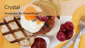  Presentation with junk food - Beautiful presentation theme featuring cutlery ketchup sauce and pickels backdrop and a yellow colored foreground