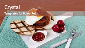  Presentation with meat food - Colorful slides enhanced with cutlery ketchup sauce and pickels backdrop and a  colored foreground