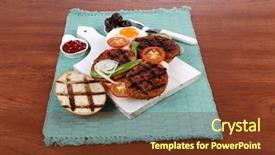  Presentation with junk food - Presentation theme having cutlery ketchup sauce and pickels background and a tawny brown colored foreground