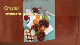  Presentation with junk food - PPT layouts consisting of cutlery ketchup sauce and pickels background and a tawny brown colored foreground