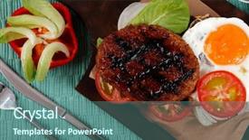  Presentation with cutlery food - Theme having cutlery ketchup sauce and pickels background and a ocean colored foreground