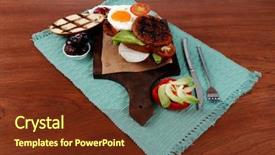  Presentation with junk food - PPT theme consisting of cutlery ketchup sauce and pickels background and a tawny brown colored foreground