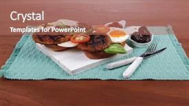  Presentation with junk food - Slide set featuring cutlery ketchup sauce and pickels background and a  colored foreground