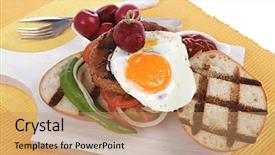  Presentation with junk food - Beautiful slide deck featuring cutlery ketchup sauce and pickels backdrop and a  colored foreground