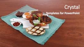  Presentation with cutlery food - Amazing slide deck having cutlery ketchup sauce and pickels backdrop and a  colored foreground