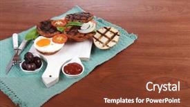  Presentation with junk food - Slides with cutlery ketchup sauce and pickels background and a  colored foreground