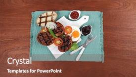  Presentation with meat food - Presentation enhanced with cutlery ketchup sauce and pickels background and a  colored foreground