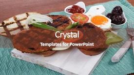  Presentation with junk food - Beautiful PPT theme featuring cutlery ketchup sauce and pickels backdrop and a  colored foreground