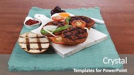  Presentation with cutlery food - Slide set enhanced with cutlery ketchup sauce and pickels background and a  colored foreground