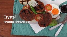  Presentation with meat food - Presentation theme consisting of cutlery ketchup sauce and pickels background and a  colored foreground