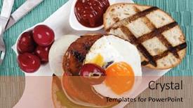  Presentation with junk food - Slide deck with cutlery ketchup sauce and pickels background and a  colored foreground