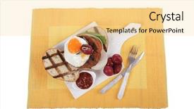  Presentation with meat food - PPT theme with cutlery ketchup sauce and pickels background and a blonde colored foreground