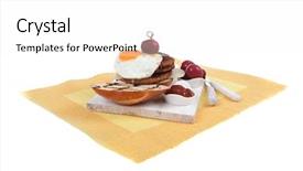  Presentation with cutlery food - Slide set featuring cutlery ketchup sauce and pickels background and a  colored foreground