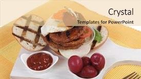  Presentation with cutlery food - Slide deck with cutlery ketchup sauce and pickels background and a  colored foreground