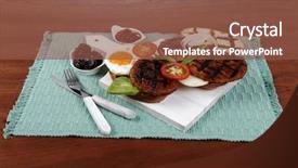  Presentation with junk food - Amazing presentation design having cutlery ketchup sauce and pickels backdrop and a  colored foreground