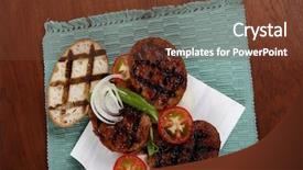  Presentation with cutlery food - Slide deck featuring cutlery ketchup sauce and pickels background and a  colored foreground