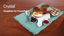  Presentation with cutlery food - Presentation design consisting of cutlery ketchup sauce and pickels background and a  colored foreground