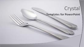  Presentation with cutlery - Beautiful slides featuring cutlery set consisting of fork spoon and a knife backdrop and a light gray colored foreground