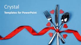  Presentation with dinner blue - Slide set having cutlery-set-tied-with-red background and a teal colored foreground