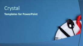  Presentation with dinner blue - Slides enhanced with cutlery-set-tied-with-silk background and a ocean colored foreground