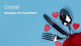  Presentation with dinner blue - Cool new PPT theme with cutlery-set-tied-with-silk backdrop and a light blue colored foreground