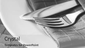  Presentation with cutlery - Audience pleasing theme consisting of cutlery with napkin monotone backdrop and a light gray colored foreground