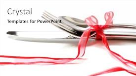  Presentation with cutlery - Theme featuring cutlery with romantic red ribbon background and a white colored foreground