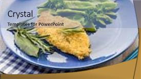  Presentation with maize - Cool new slide deck with cutlet breaded with maize flour and flat green beans backdrop and a light blue colored foreground