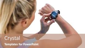  Presentation with timer - PPT theme featuring cutout-of-active-woman-setting background and a coral colored foreground