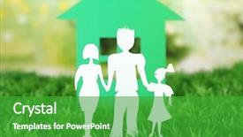 Presentation with green watercolor paper texture - Amazing PPT theme having cutout paper family and house backdrop and a shamrock green colored foreground