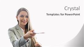  Presentation with giving - Theme having cutouts-of-young-attractive-businesswoman background and a pink colored foreground