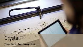  Presentation with cut - Slide set featuring cutter - plywood sheet with cut details background and a coral colored foreground