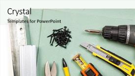  Presentation with set of construction tools tool - Presentation theme consisting of cutter marker pen metal stud background and a  colored foreground