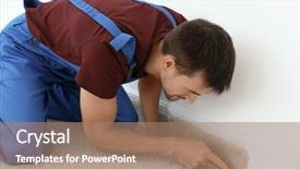  Presentation with worker - Presentation theme consisting of cutter while installing new carpet background and a coral colored foreground