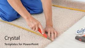  Presentation with welder worker welding and cutting - Presentation design with cutter while installing new carpet background and a lemonade colored foreground