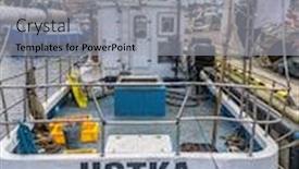  Presentation with ilegal fishing - Amazing PPT theme having cutters-berthed-at-the-harbour backdrop and a light gray colored foreground